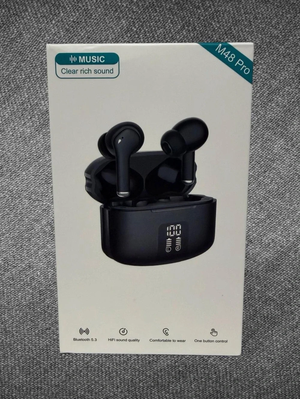 M48 Pro True Wireless Stereo Earbuds Bluetooth 5.3 Charging Case Black